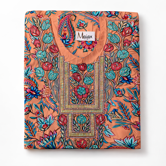 Floral Mkhawar- Orange & Teal